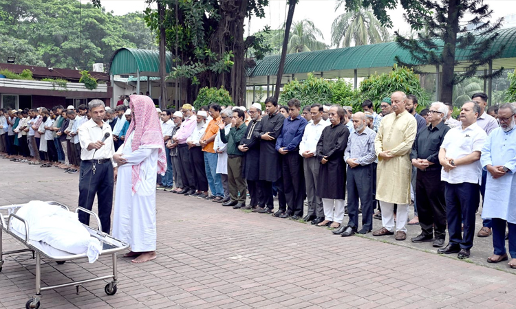 মুস্তাফা মনোয়ার ছিলেন বহুমুখী প্রতিভার এক অনন্য শিল্পী: তথ্যমন্ত্রী আজ সকালে রাজধানীর রামপুরায় বিটিভি প্রাঙ্গণে শিল্পী মুস্তাফা মনোয়ারের নামাজে জানাজায় অংশ নেন তথ্য ও সম্প্রচার মন্ত্রী জহির উদ্দিন স্বপন। ছবি: বাসস